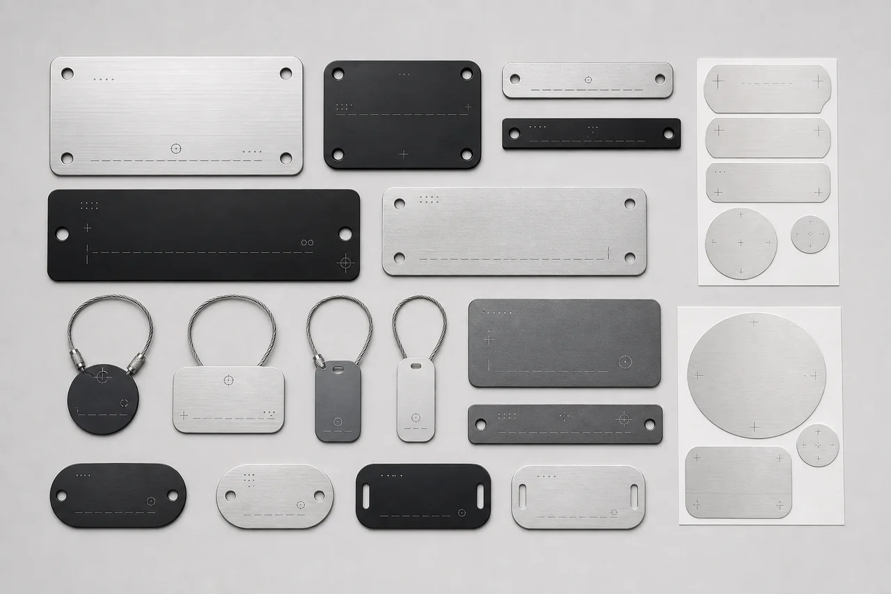 Concept visualization of serialized metal nameplates and equipment identification labels